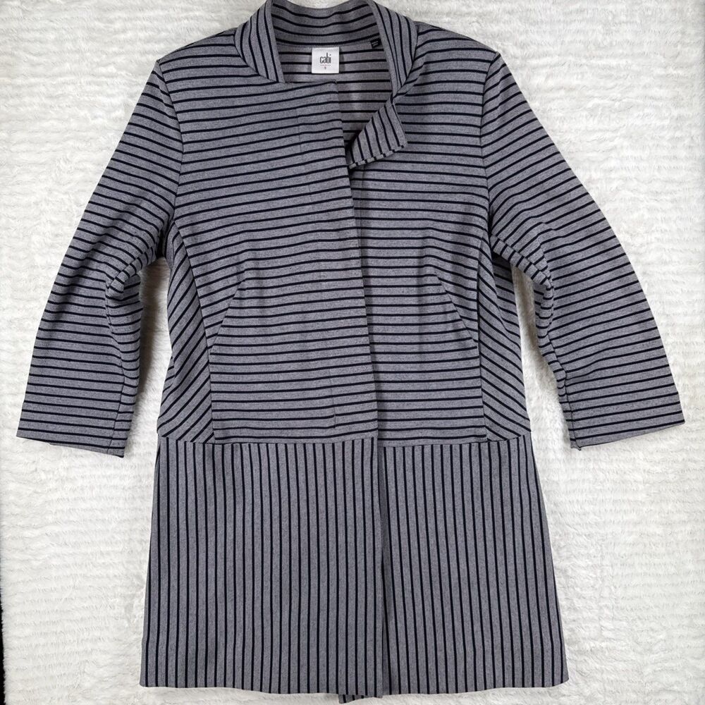 Cabi Blue Dappled Stripe Car Coat Button Knit Long Blazer Jacket  New Small